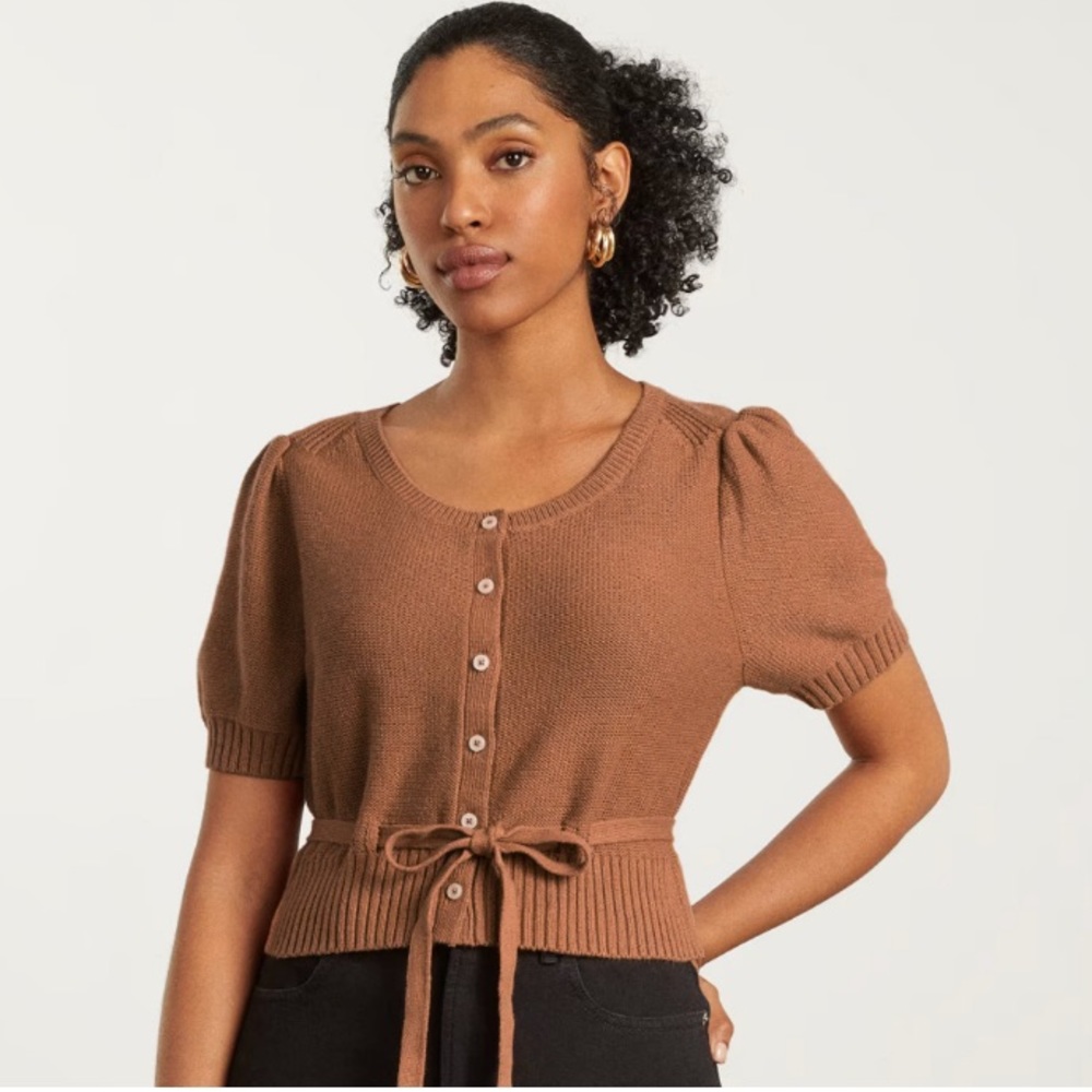 NWT Everlane The Puff Sleeve Sweater Top Organic Cotton in Tawny Brown Sz Small